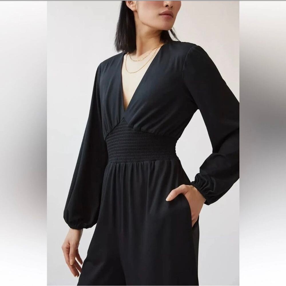 Anthropologie Hutch Long Sleeve Smocked Waist Wide Leg Jumpsuit Size Medium